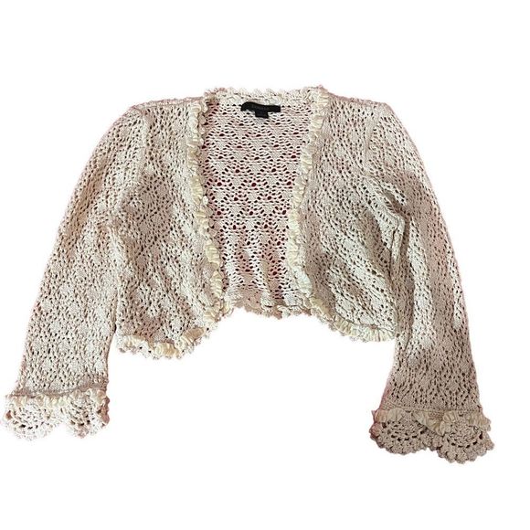 Express Sweaters - Express Cream Cropped Cardigan Shrug with Gold Shimmer Size Small